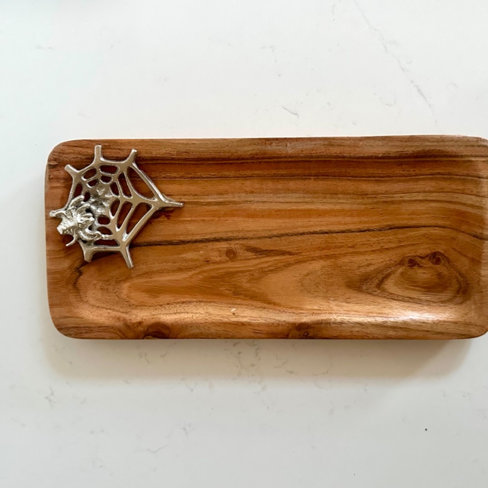 Wood Serving Tray Halloween Silver Spider Charcuterie boards, Halloween Tray - Picture 3 of 8
